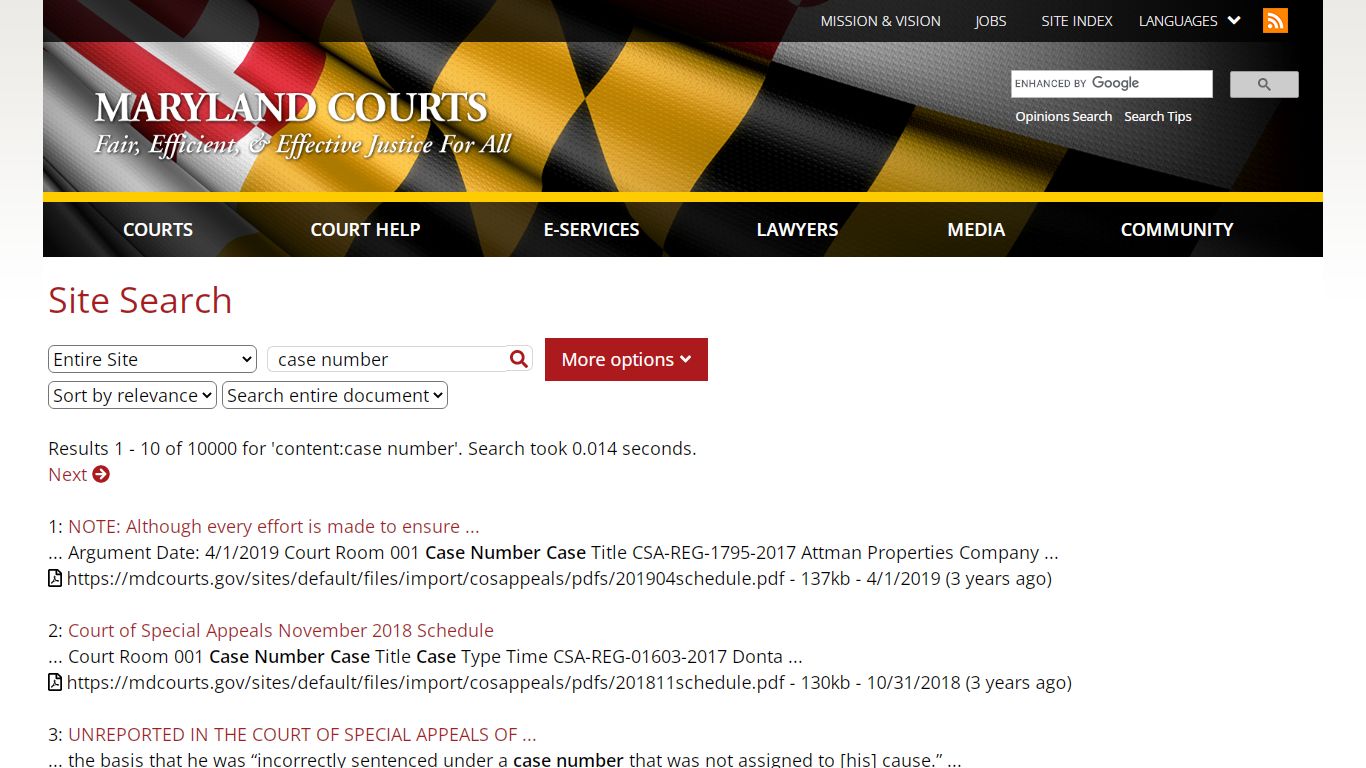 Site Search | Maryland Courts